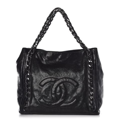 CHANEL Glazed Caviar Modern Chain Tote Black 